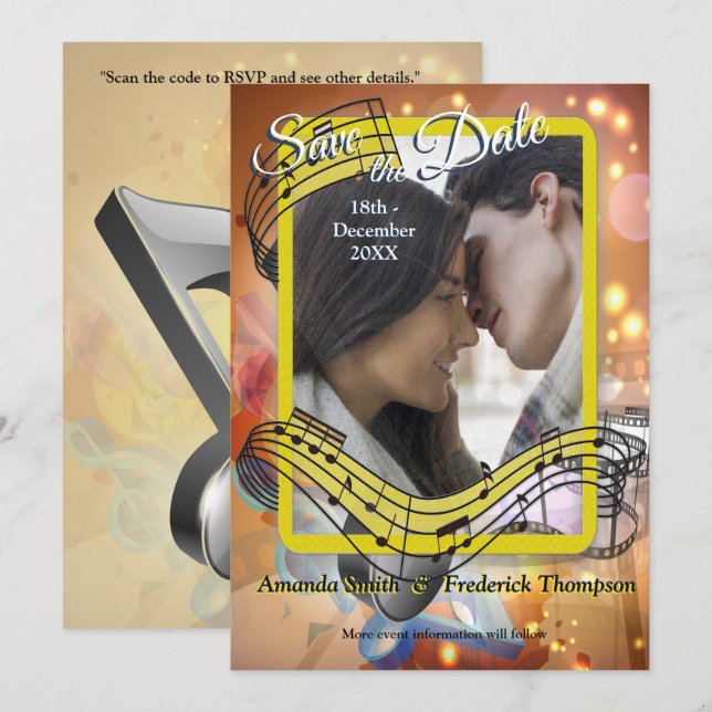 Invitación Temas de Celebración para Amantes de la Música (Anverso / Reverso)