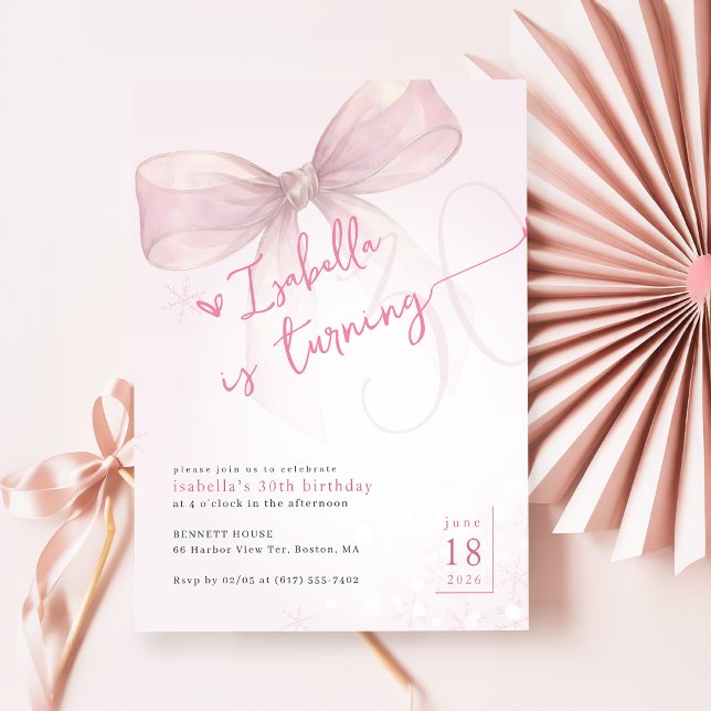 Invitación Temas de cumpleaños número 30 de Pink Bow Winter T (Subido por el creador)