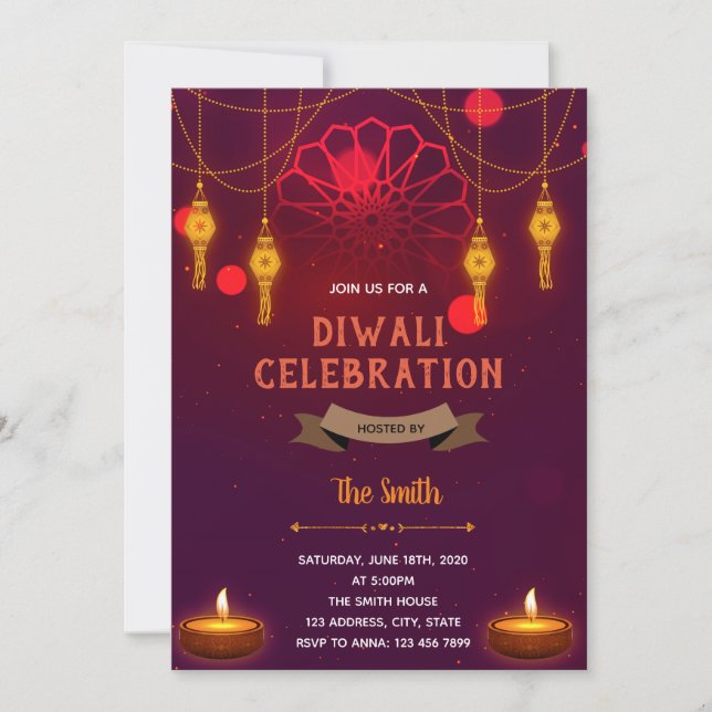 Invitación temática a la celebración del Diwali (Anverso)
