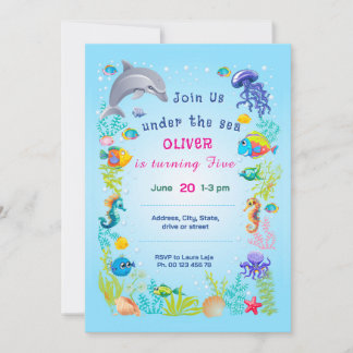 Invitación temática bajo el mar. Fiesta infantil.