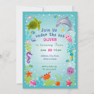 Invitación temática bajo el mar. Fiesta para niños