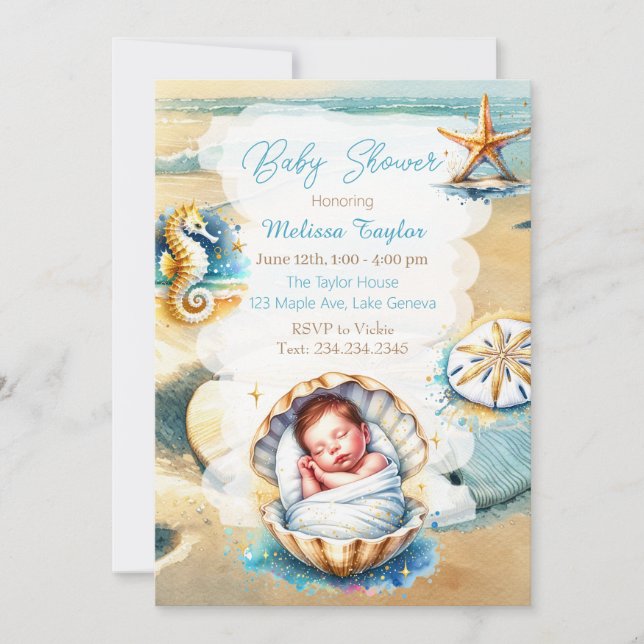 Invitación Temática costera de dulce niño costero de Baby Sho (Anverso)
