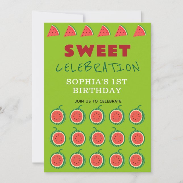 Invitación temática Cute & Juicy Watermelon (Anverso)