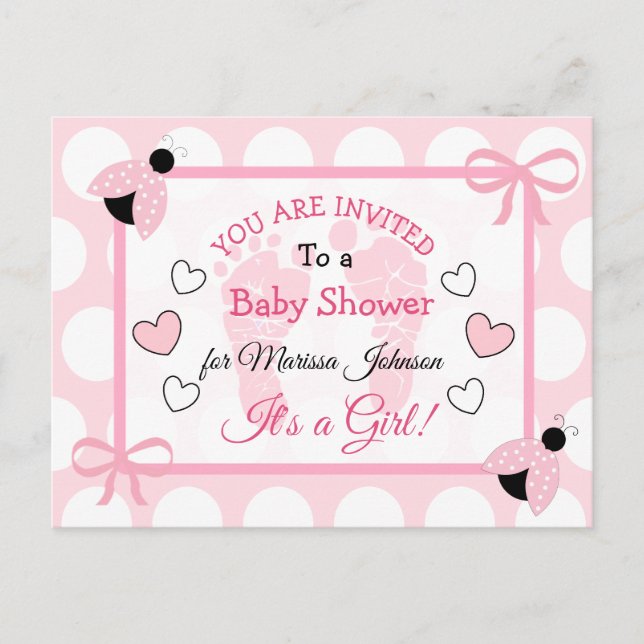 Invitación temática de Baby Shower de Cute Pink La (Anverso)