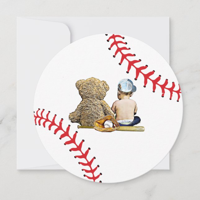 Invitación temática de beisbol de niño en Baby Sho (Anverso)