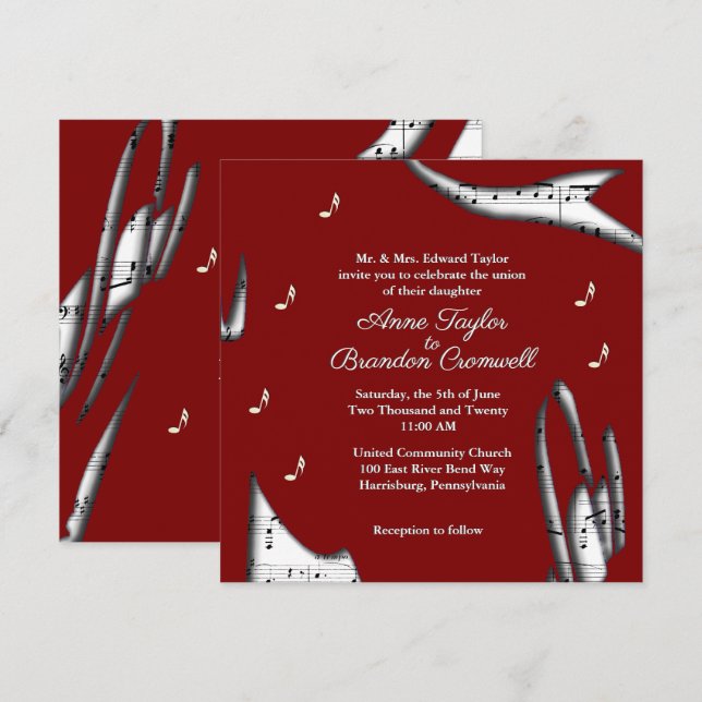 Invitación temática de Boda musical moderno (Anverso / Reverso)