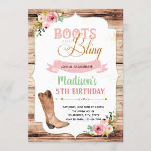 invitación temática de botas y brillo