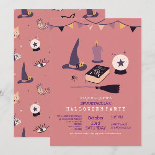Invitación Temática de bruja rosa caprichosa