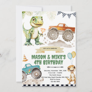 invitación temática de camión monstruo dinosaurio