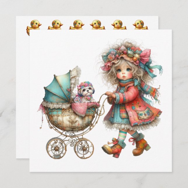 Invitación temática de carrito de bebé SO Precioso (Anverso / Reverso)