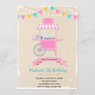 invitación temática de carrito de dulces
