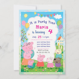 Invitación temática de cerdo de dibujos animados.
