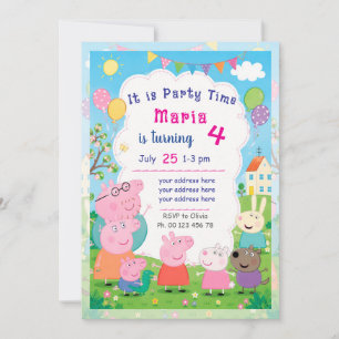 Invitación temática de cerdo de dibujos animados. 