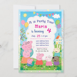 Invitación temática de cerdo de dibujos animados.