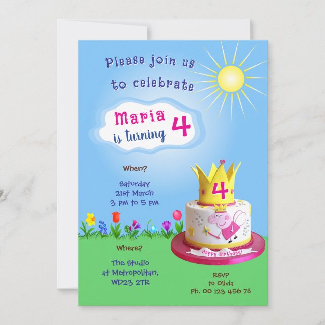 Invitación temática de cerdo de dibujos animados.  (Anverso)