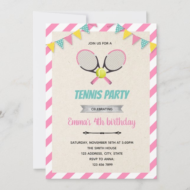 Invitación temática de chica de tenis (Anverso)