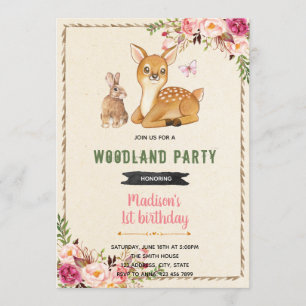 Invitación temática de ciervos de bosque de conejo