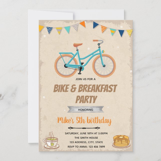 Invitación temática de cumpleaños de bicicleta y d (Anverso)