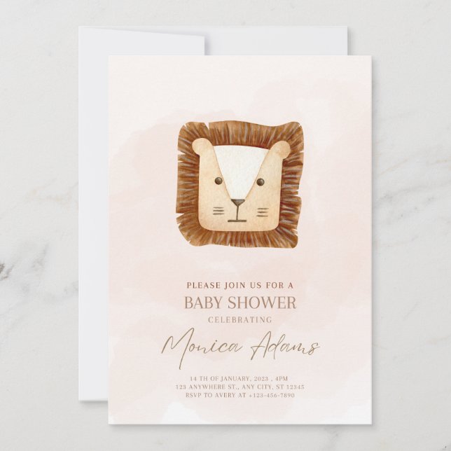 Invitación temática de Cute Lion King Baby Shower (Anverso)