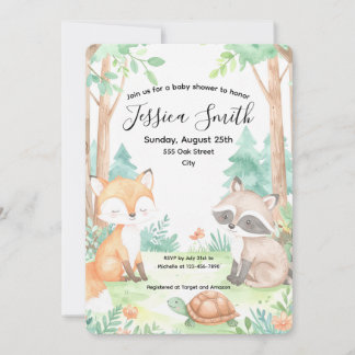 Invitación temática de Cute Woodland Baby Shower