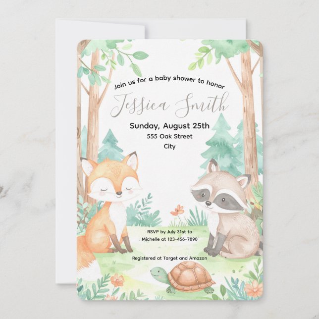 Invitación temática de Cute Woodland Baby Shower (Anverso)