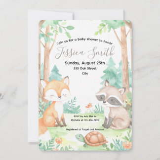 Invitación temática de Cute Woodland Baby Shower