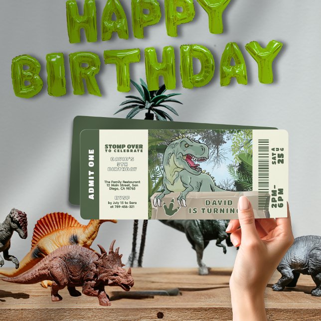 Invitación Temática de dinosaurios de la selva prehistórica T (Prehistorical Jungle T-rex Dinosaur Theme Birthday Invitation)