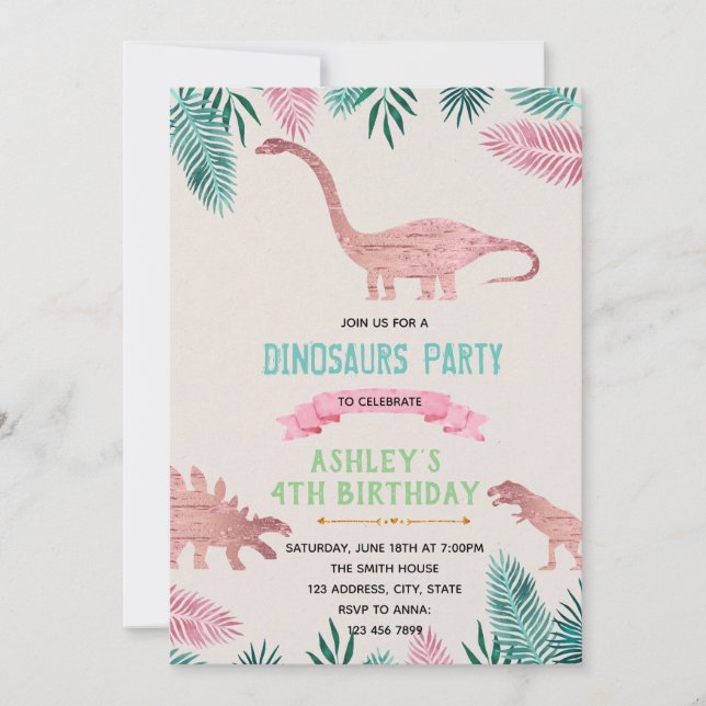 Invitación temática de dinosaurios de Relieve meta (Anverso)