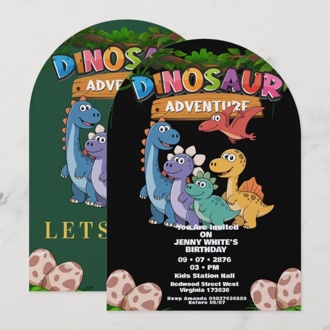 Invitación temática de dinosaurios jurásicos (Anverso / Reverso)