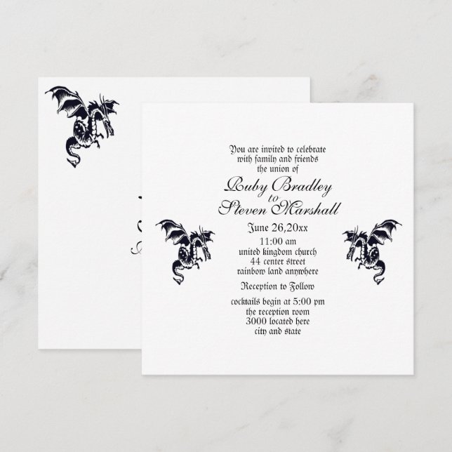 Invitación temática de Dragon White Fantasy Boda (Anverso / Reverso)