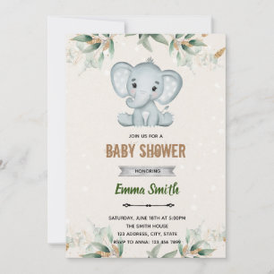 invitación temática de elefante de hoja de verde