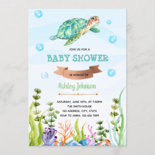 Invitación temática de fiesta de tortugas pequeñas
