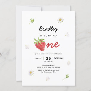 Invitación Temática de fresa Berry Primer cumpleaños