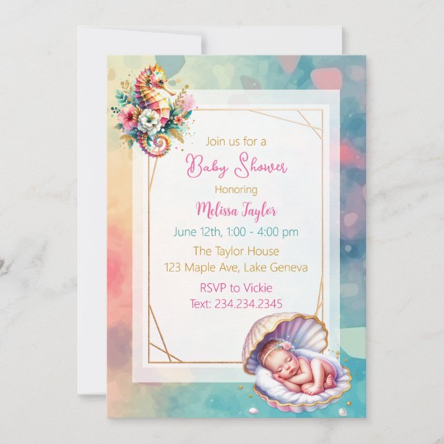 Invitación Temática de la Chica costera Baby Shower Ocean (Anverso)