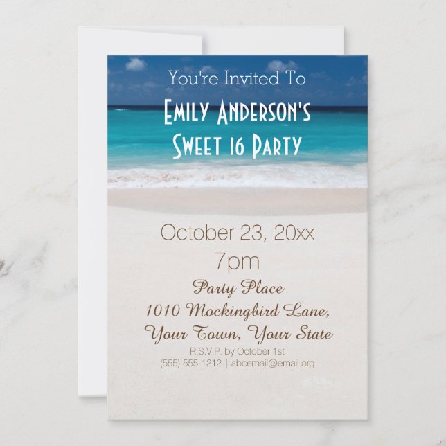 Invitación Temática de la playa de verano dulce azul 16 cumpl (Anverso)