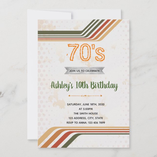 Invitación temática de los 70 años (Anverso)
