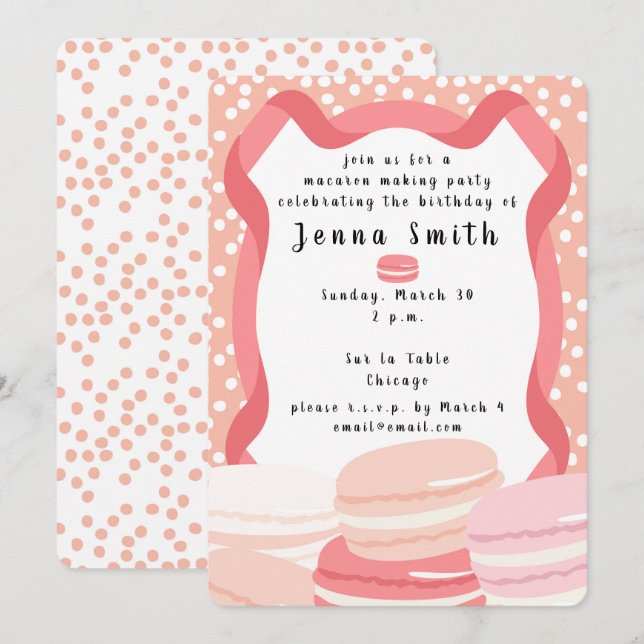 Invitación temática de Macaron (Anverso / Reverso)