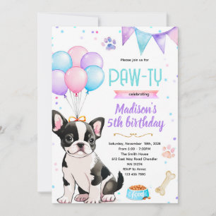 invitación temática de niña Boston Terrier