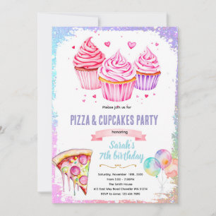 invitación temática de niña de pastelito de pizza
