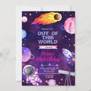 invitación temática de niña del espacio exterior