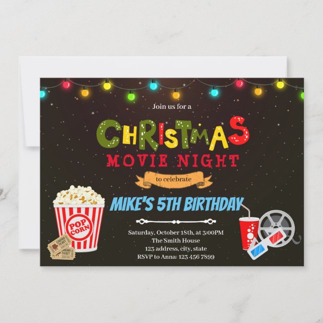 Invitación temática de noche de película de Navida (Anverso)