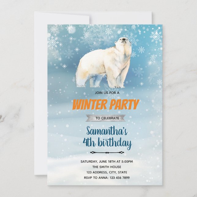 invitación temática de oso polar (Anverso)