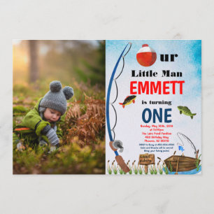 Invitación Temática de pesca Reel Fish Boy Primera Edad Cumpl