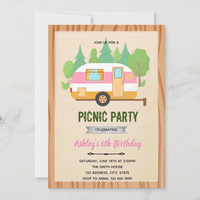 invitación temática de picnic glamping linda (Anverso)