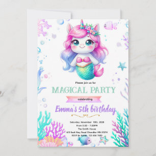 invitación temática de sirena de unicornio