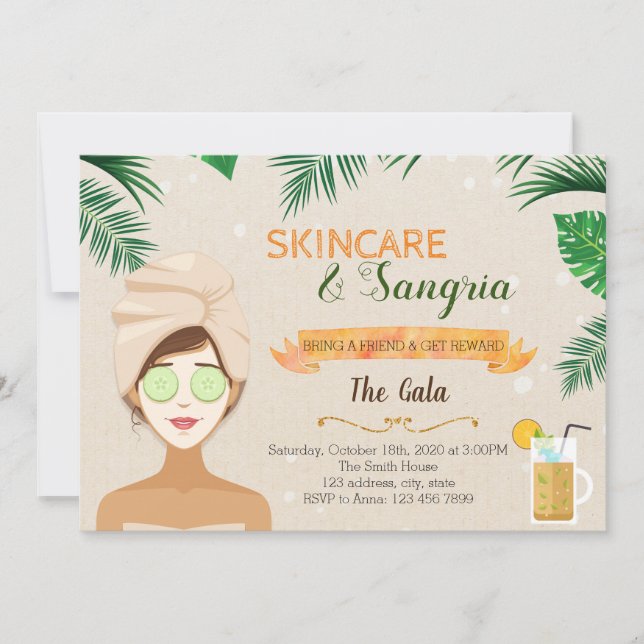 Invitación temática de Skincare y Sangria (Anverso)