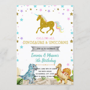 Invitación temática de Star dinosaur unicorn fiest