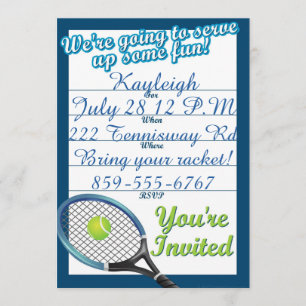 Invitación temática de tenis personalizado