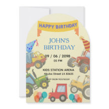 Invitación temática de tractor de dibujos animados