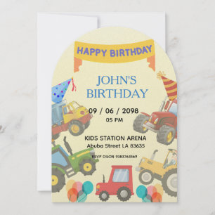Invitación temática de tractor de dibujos animados
